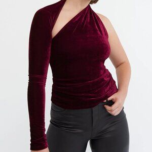 Marcella New York Manhattan Velvet One Shoulder Top, Small, Wine